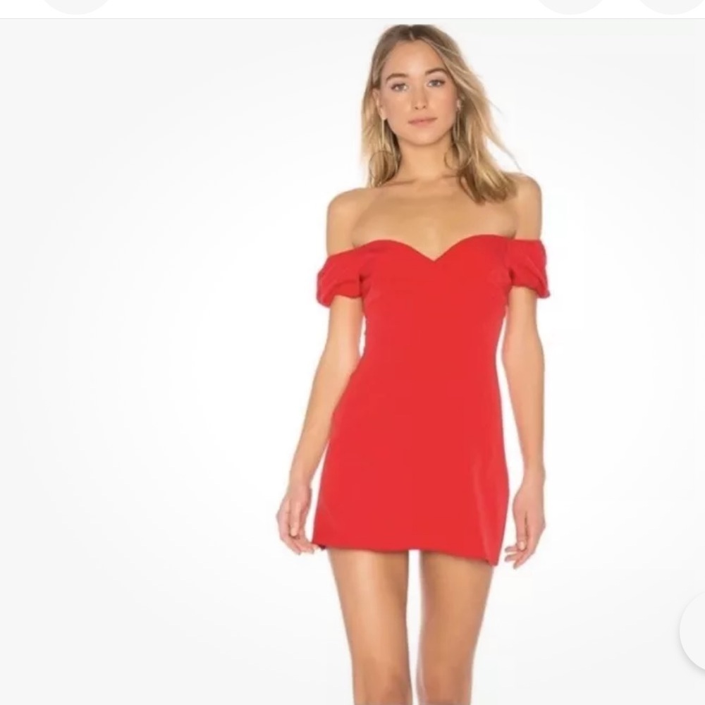 Majorelle Bridget Mini Dress Ruby Red Strapless Off the Shoulder Sydney Sweeney
